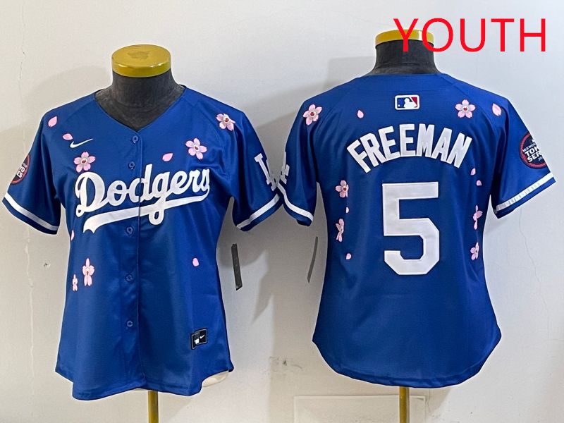 Youth Los Angeles Dodgers #5 Freeman Blue Sakura Edition 2025 Nike MLB Jersey style 1